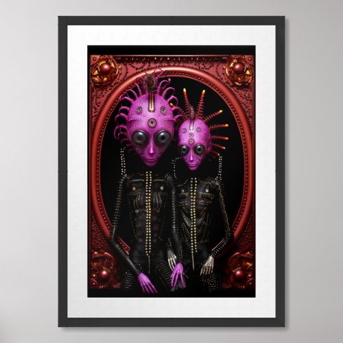 Surreal Extraterrestrial Beings with Antennas Framed Art