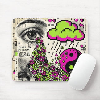 Surreal Eye Crying Flowers Pixel Art Mouse Pad