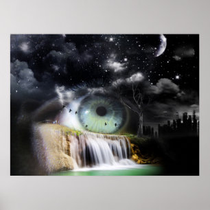 Surreal Eye waterfall fantasy Poster