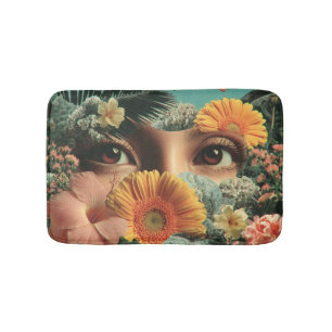 Surreal Eyes and Flowers with Butterflies Bath Mat
