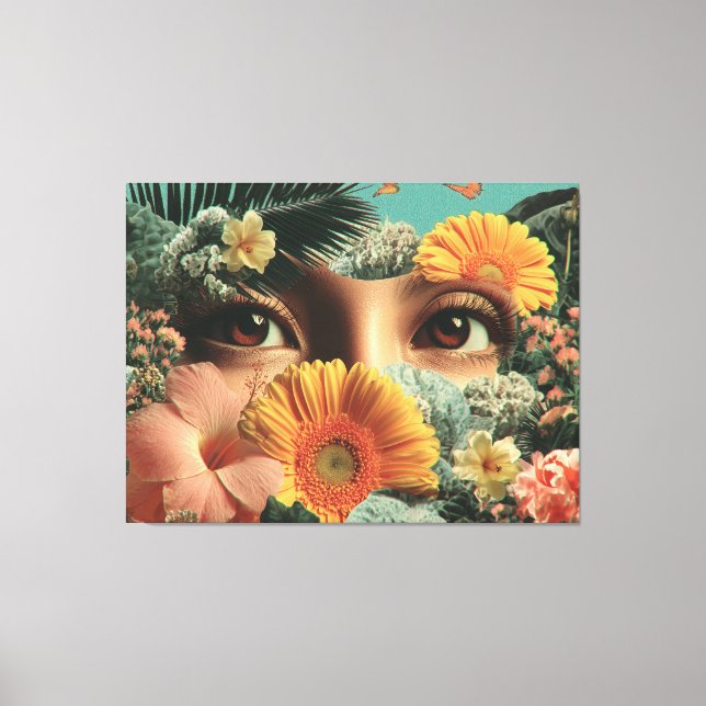 Surreal Eyes and Flowers with Butterflies Canvas Print (Front)