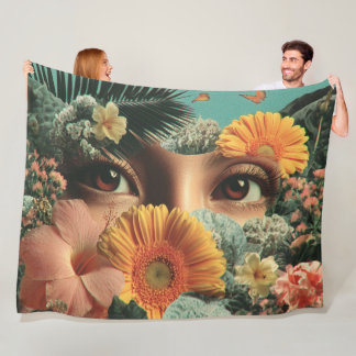 Surreal Eyes and Flowers with Butterflies Fleece Blanket