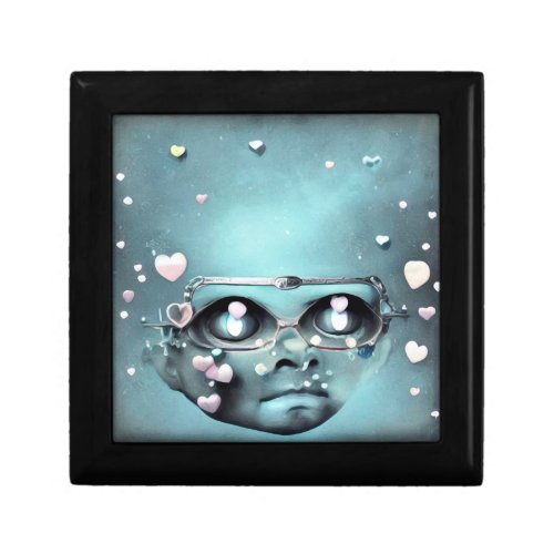 Surreal Face with Glasses  Hearts Gift Box