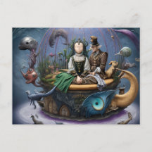 Surreal Faceless Girl on a Magic Boat