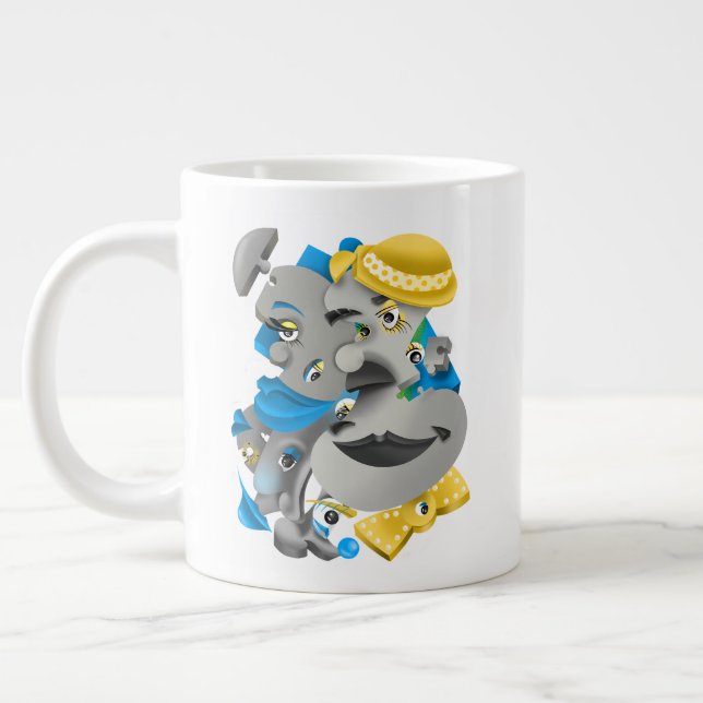  Surreal Faces  Bold & Artistic Large Coffee Cup (Left)