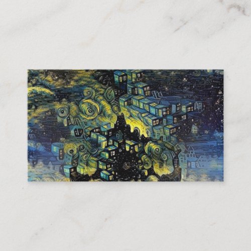 Surreal fairy village business card