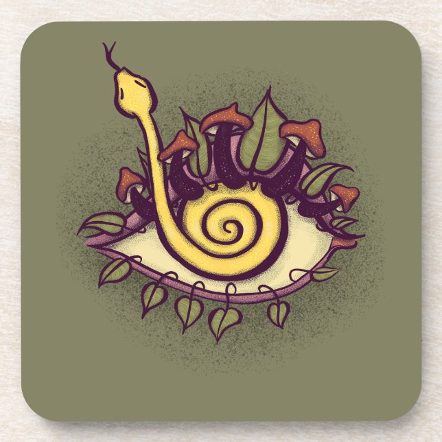 Surreal Fall Eye Snake and Mushroom - Weird Nature Beverage Coaster (Front)
