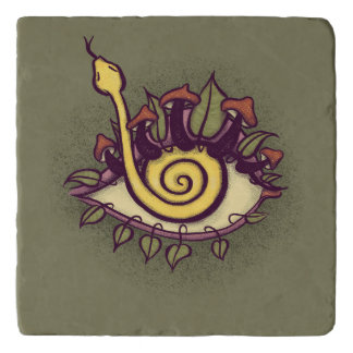 Surreal Fall Eye Snake and Mushroom - Weird Nature Trivet