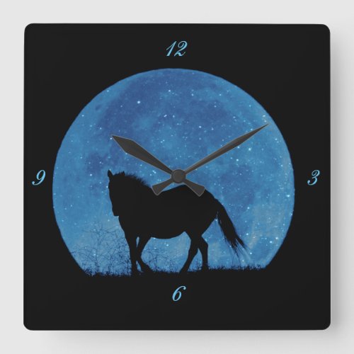 Surreal Fantasy Horse and Moon Square Wall Clock