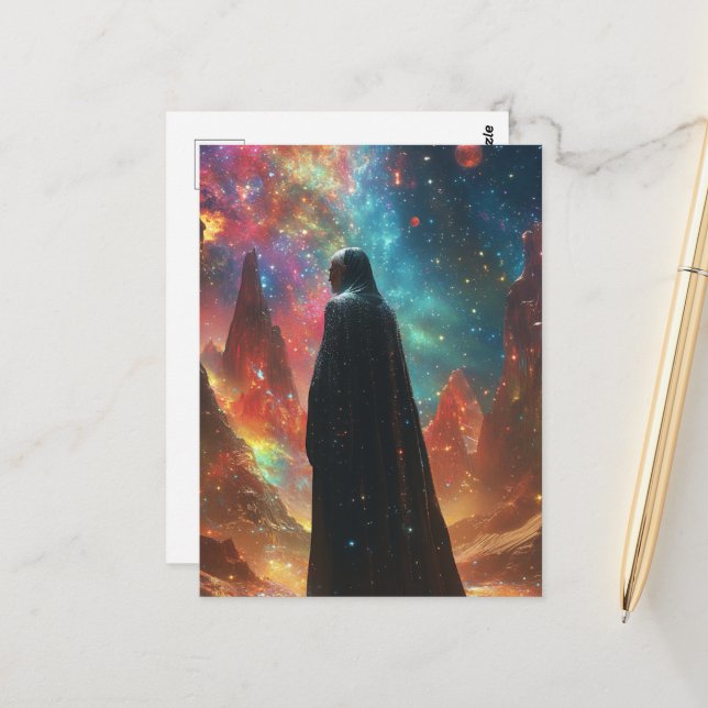 Surreal fantasy landscape and person postcard (Front/Back In Situ)