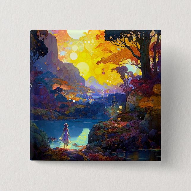 Surreal Fantasy Landscape Art Button (Front)