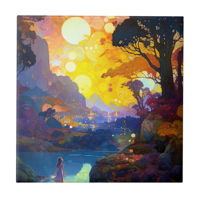 Surreal Fantasy Landscape Art Ceramic Tile (Front)