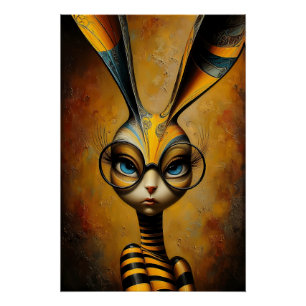 Surreal Fantasy Rabbit with Round Glasses Vintage Poster