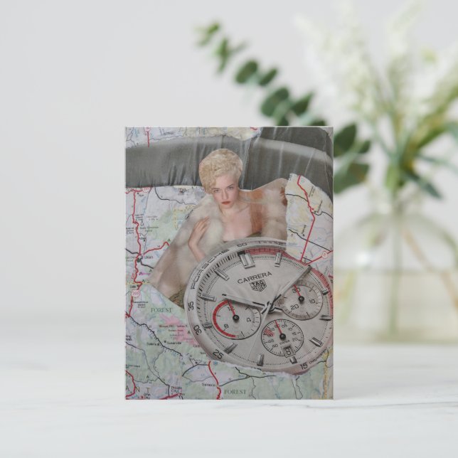Surreal Fashion Lady Watch Map collage Postcard (Standing Front)