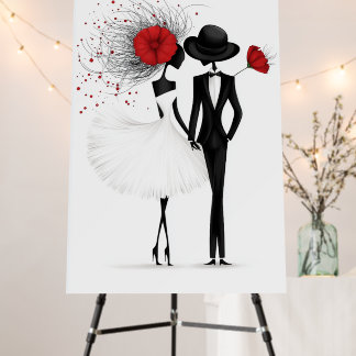 Surreal Fashionable Couple Red White Black Foam Board