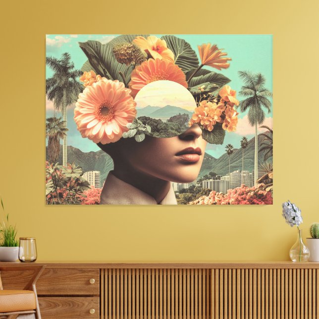 Surreal Female Portrait with Floral Elements Canvas Print (Insitu(LivingRoom))