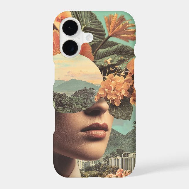 Surreal Female Portrait with Floral Elements iPhone Case (Back)