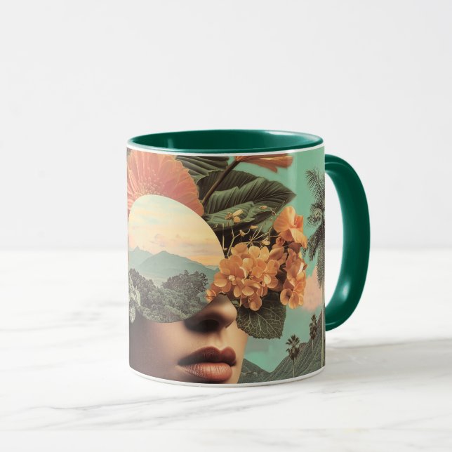 Surreal Female Portrait with Floral Elements Mug (Front Right)