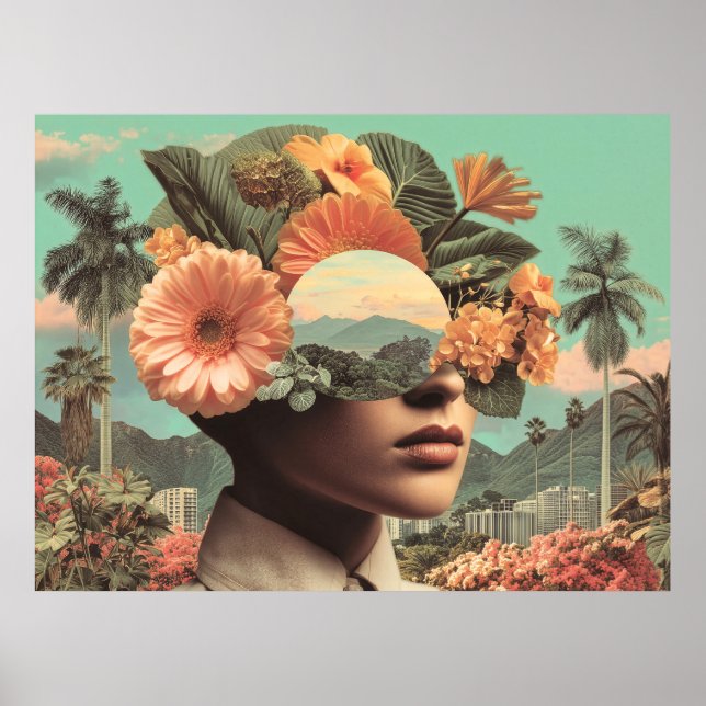 Surreal Female Portrait with Floral Elements Poster (Front)