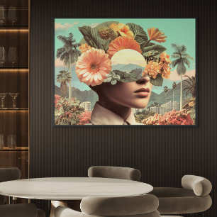Surreal Female Portrait with Floral Elements Poster