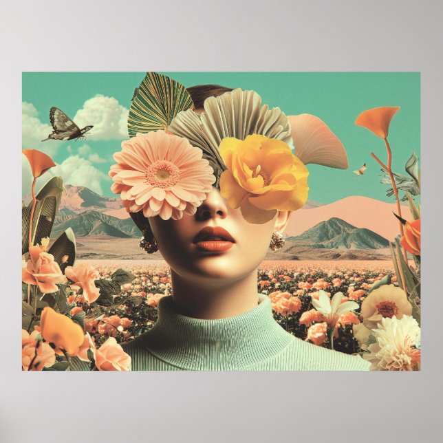 Surreal Female Portrait With Flowers Covering Eyes Poster (Front)