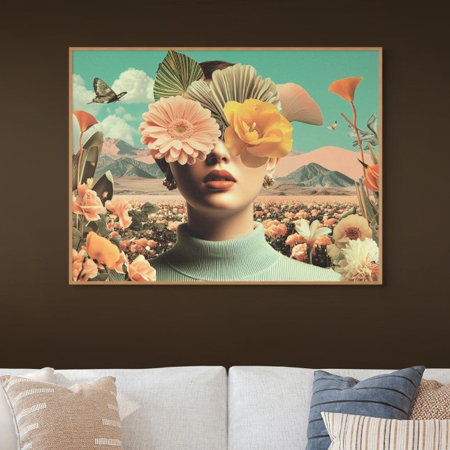 Surreal Female Portrait With Flowers Covering Eyes Poster (Surreal Female Portrait With Flowers Covering Eyes)