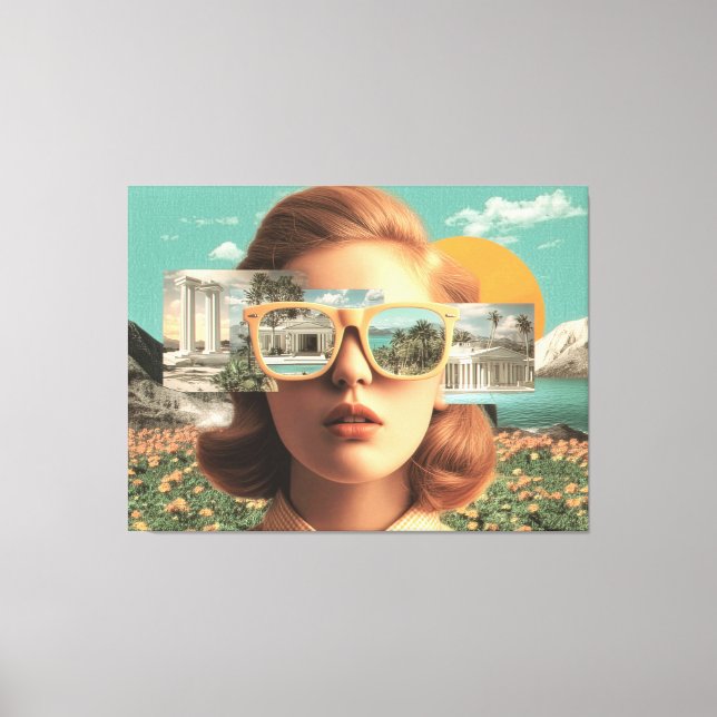 Surreal female portrait with retro sunglasses canvas print (Front)
