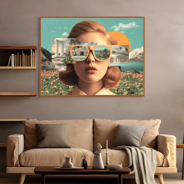 Surreal female portrait with retro sunglasses canvas print (Surreal female portrait with retro sunglasses)