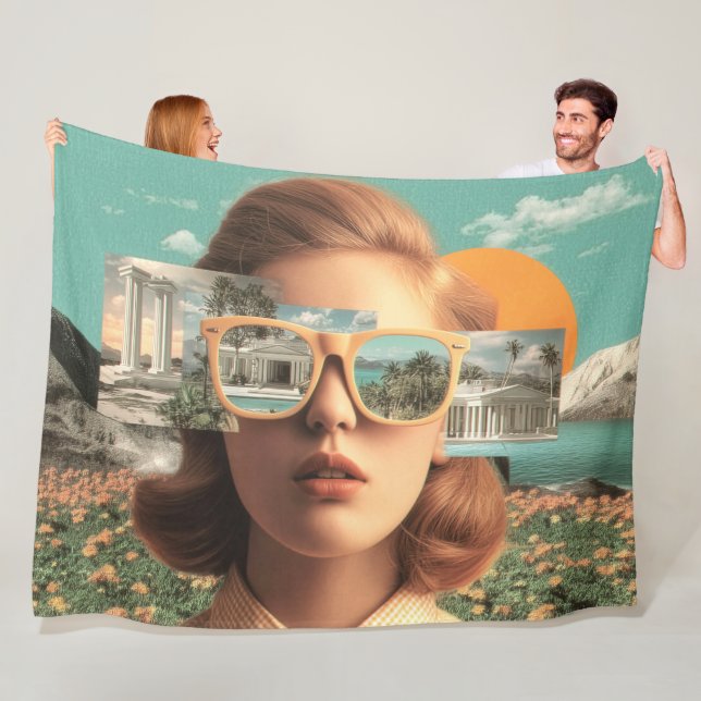 Surreal female portrait with retro sunglasses fleece blanket (In Situ)