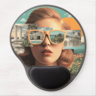 Surreal female portrait with retro sunglasses gel mouse pad