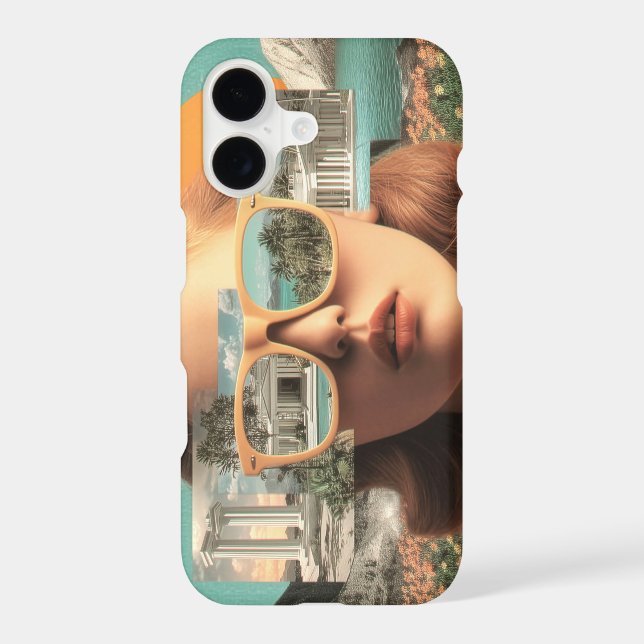 Surreal female portrait with retro sunglasses iPhone case (Back)