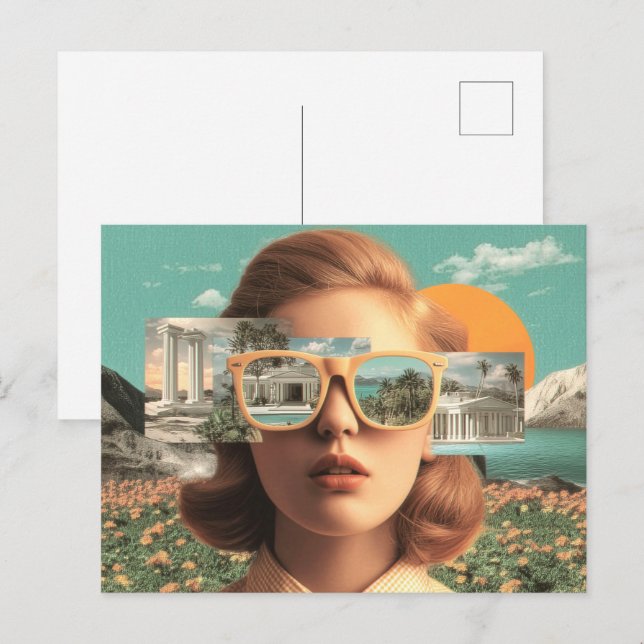 Surreal female portrait with retro sunglasses postcard (Front/Back)