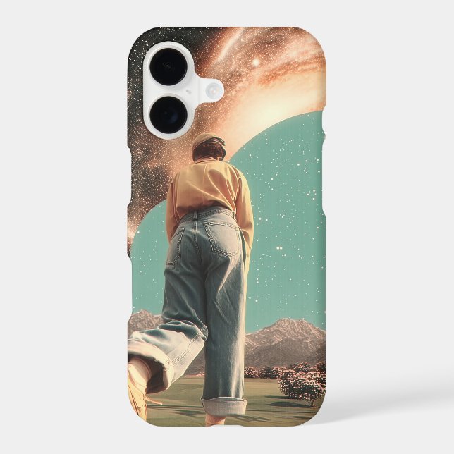 Surreal figure walking into galaxy gateway iPhone case (Back)