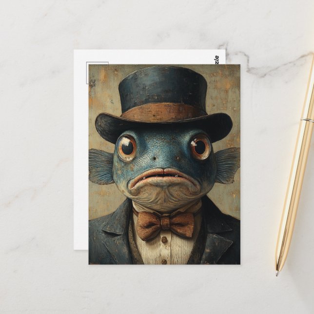 Surreal Fish in a Suit Postcard (Front/Back In Situ)