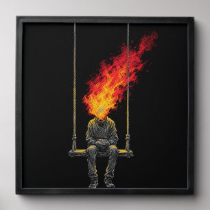 Surreal Flaming Head Dark Art Streetwear Graphic Peel And Stick Photo Tile