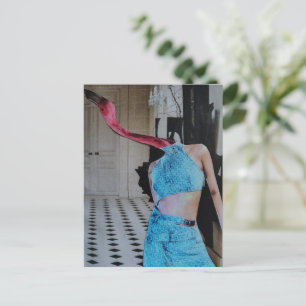 Surreal Flamingo Wearing Blue in a room collage Postcard