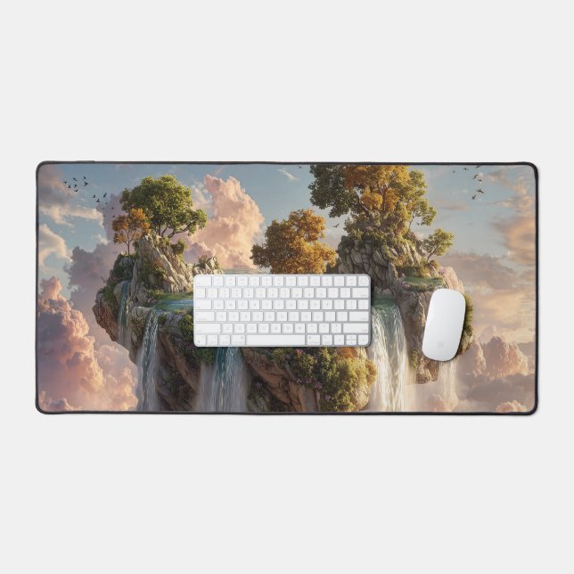 Surreal Floating Cliffs With Waterfalls Desk Mat (Keyboard & Mouse)