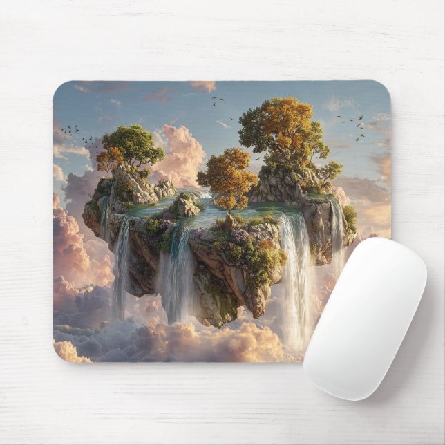 Surreal Floating Cliffs With Waterfalls Mouse Pad (With Mouse)