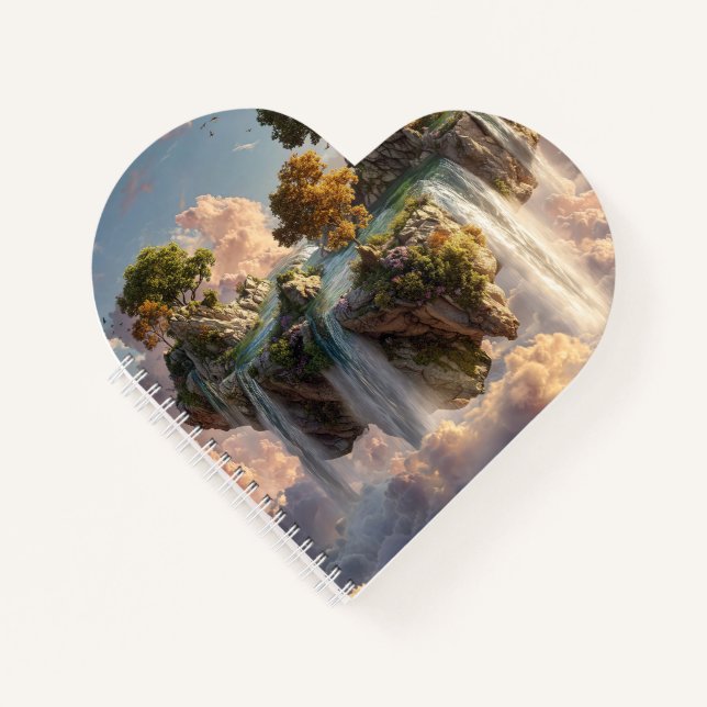 Surreal Floating Cliffs With Waterfalls Notebook (Front)