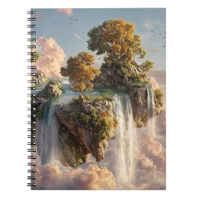 Surreal Floating Cliffs With Waterfalls Notebook (Front)