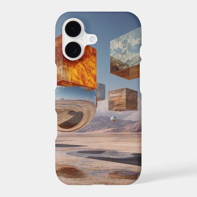 Surreal Floating Cubes And Reflective Sphere iPhone Case (Back)