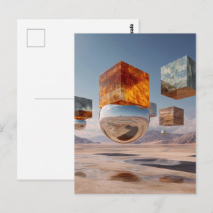 Surreal Floating Cubes And Reflective Sphere Postcard