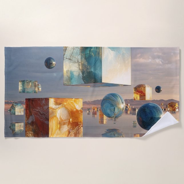 Surreal Floating Cubes And Spheres Beach Towel (Front)