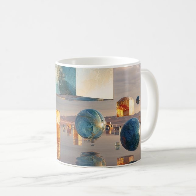 Surreal Floating Cubes And Spheres Coffee Mug (Front Right)