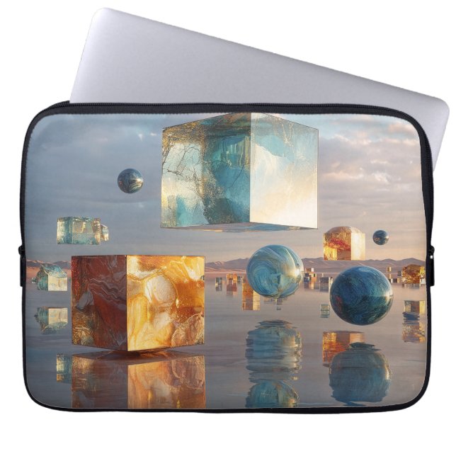 Surreal Floating Cubes And Spheres Laptop Sleeve (Front)