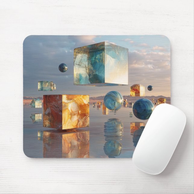Surreal Floating Cubes And Spheres Mouse Pad (With Mouse)