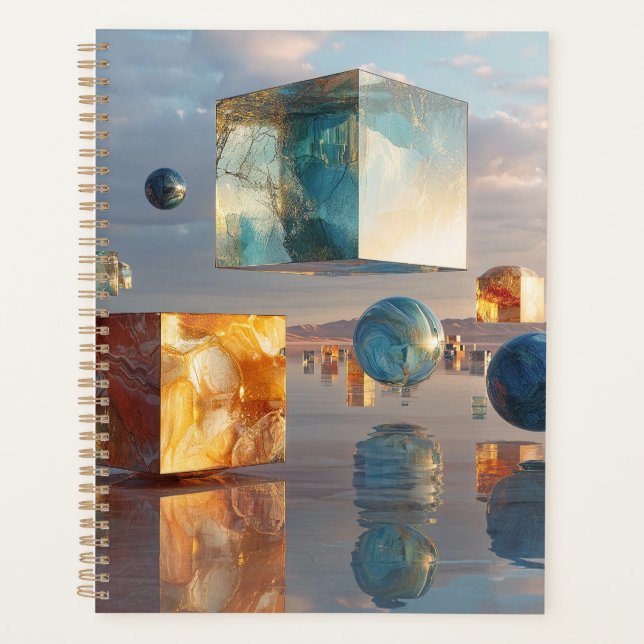 Surreal Floating Cubes And Spheres Planner (Front)
