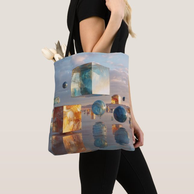 Surreal Floating Cubes And Spheres Tote Bag (Close Up)