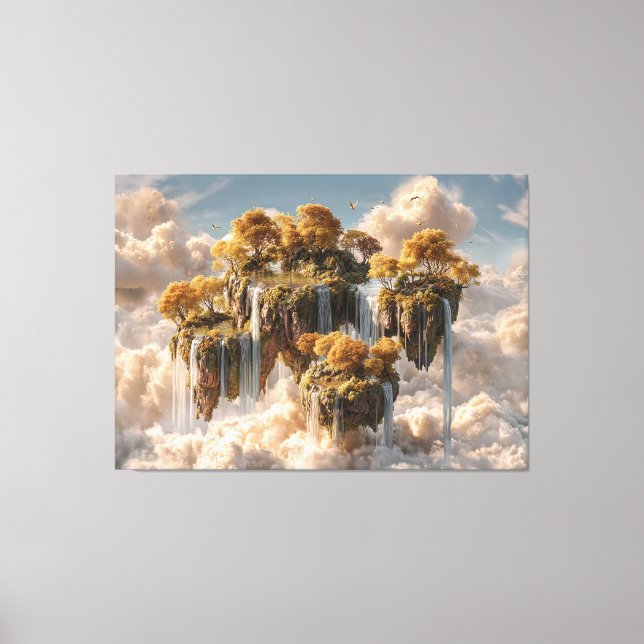 Surreal Floating Islands With Golden Trees Canvas Print (Front)