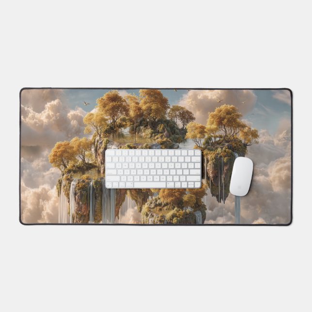 Surreal Floating Islands With Golden Trees Desk Mat (Keyboard & Mouse)